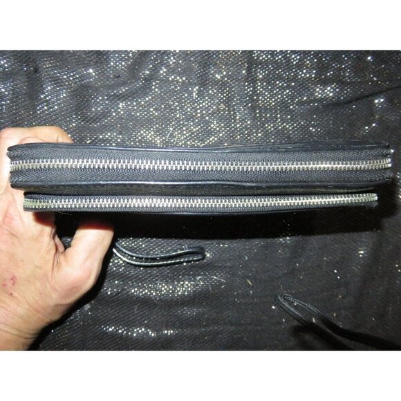 Coach Black Pebbled Leather Double Zip Around Accordion Continental Long Wallet - Picture 5 of 11